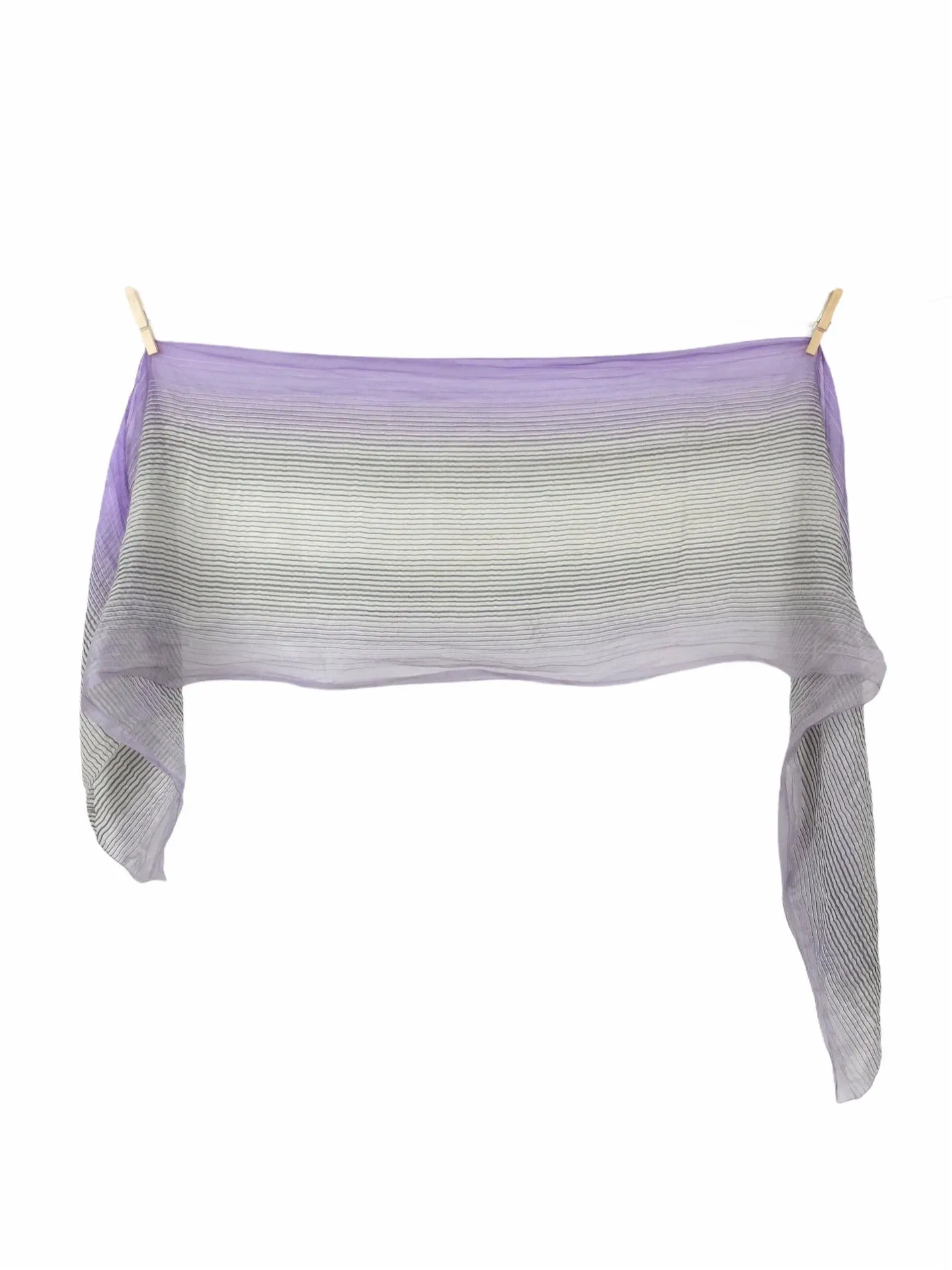 Vintage 90s Y2K Bohemian Hippie Sheer Lavender Purple & Grey Striped Long Wide Scarf