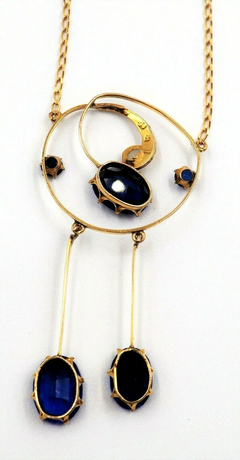 Vintage 9ct Yellow Gold Pearl & Blue Spinel Necklace