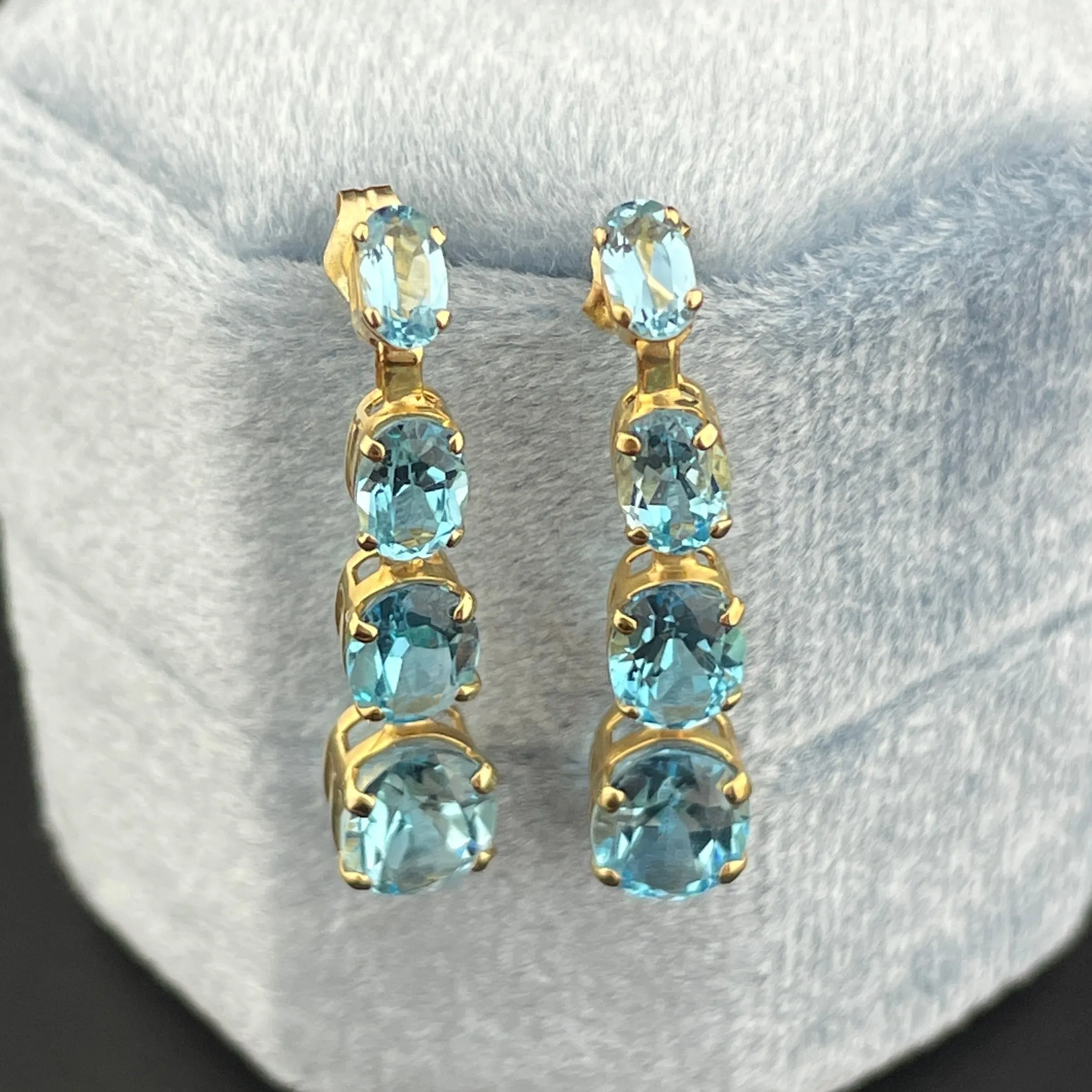 Vintage Blue Topaz 14K Gold Journey Drop Earrings