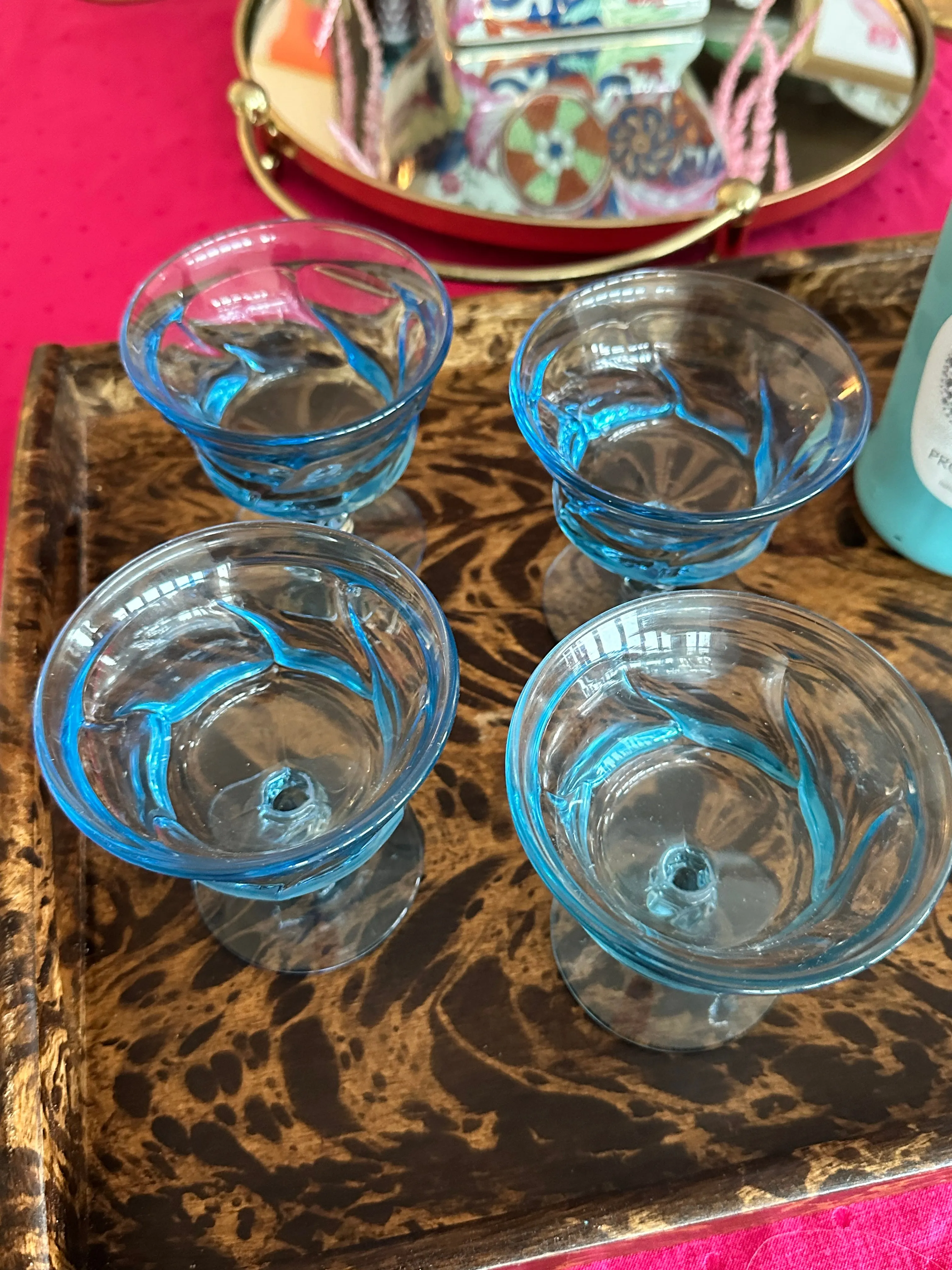 Vintage Champagne, Tall Sherbet Glasses, Fostoria Blue Jamestown Pattern Set of 4