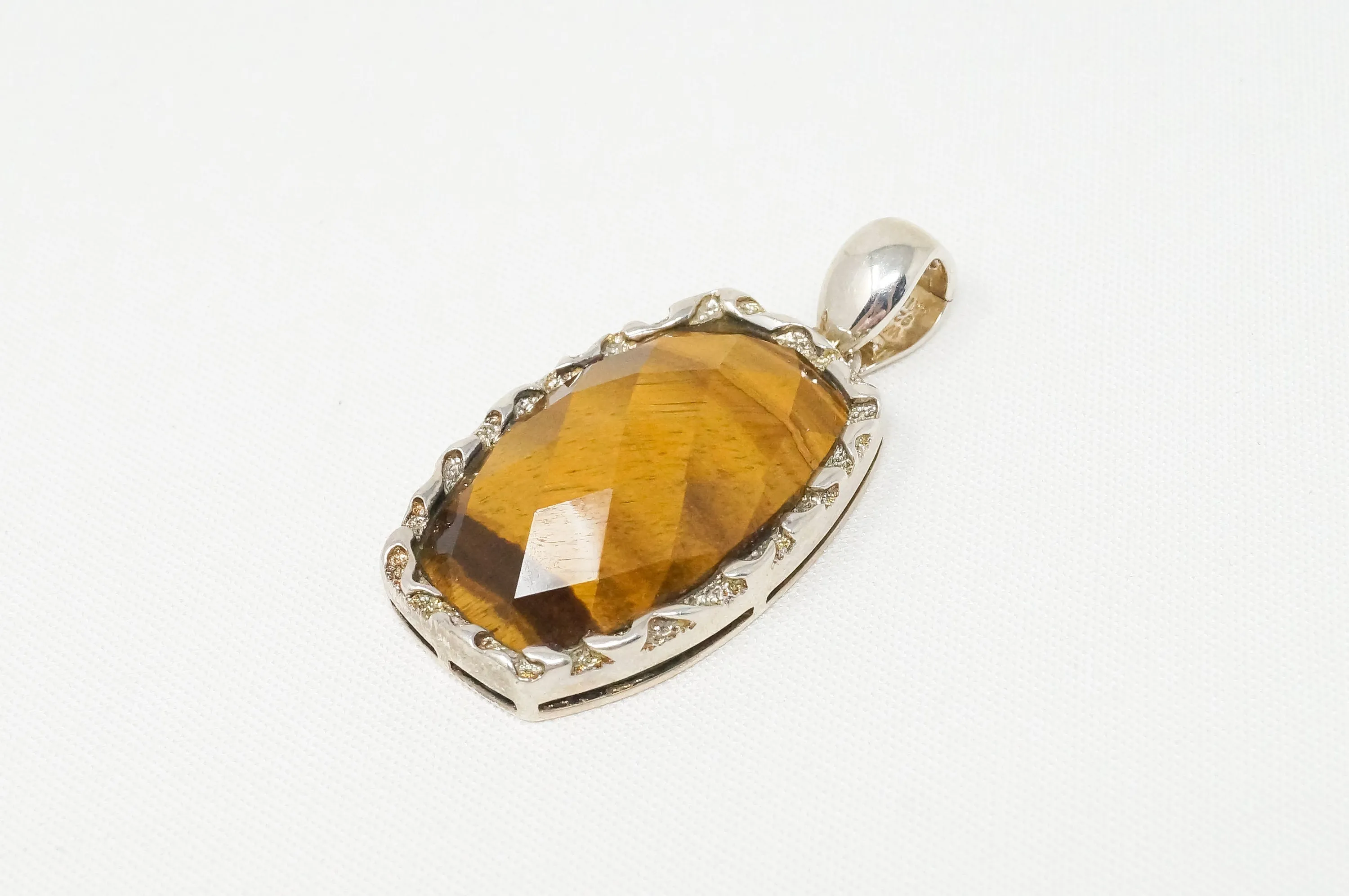 Vintage Large Tiger Eye Southwestern Sterling Silver Necklace Pendant