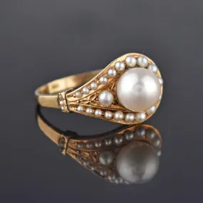 Vintage Retro 14K Gold Pearl Buckle Ring, Sz 9