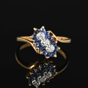 Vintage Three Stone Diamond Sapphire Halo Ring