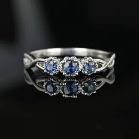 Vintage Three Stone Sapphire Ring Band in White Gold