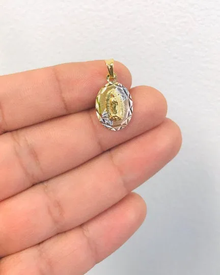 Virgen de Guadalupe Necklace in Gold Filled Guadalupe Charm pendant For Women, Box Link Chain 20” / Cadena de Guadalupe 20x13mm Tres Colores