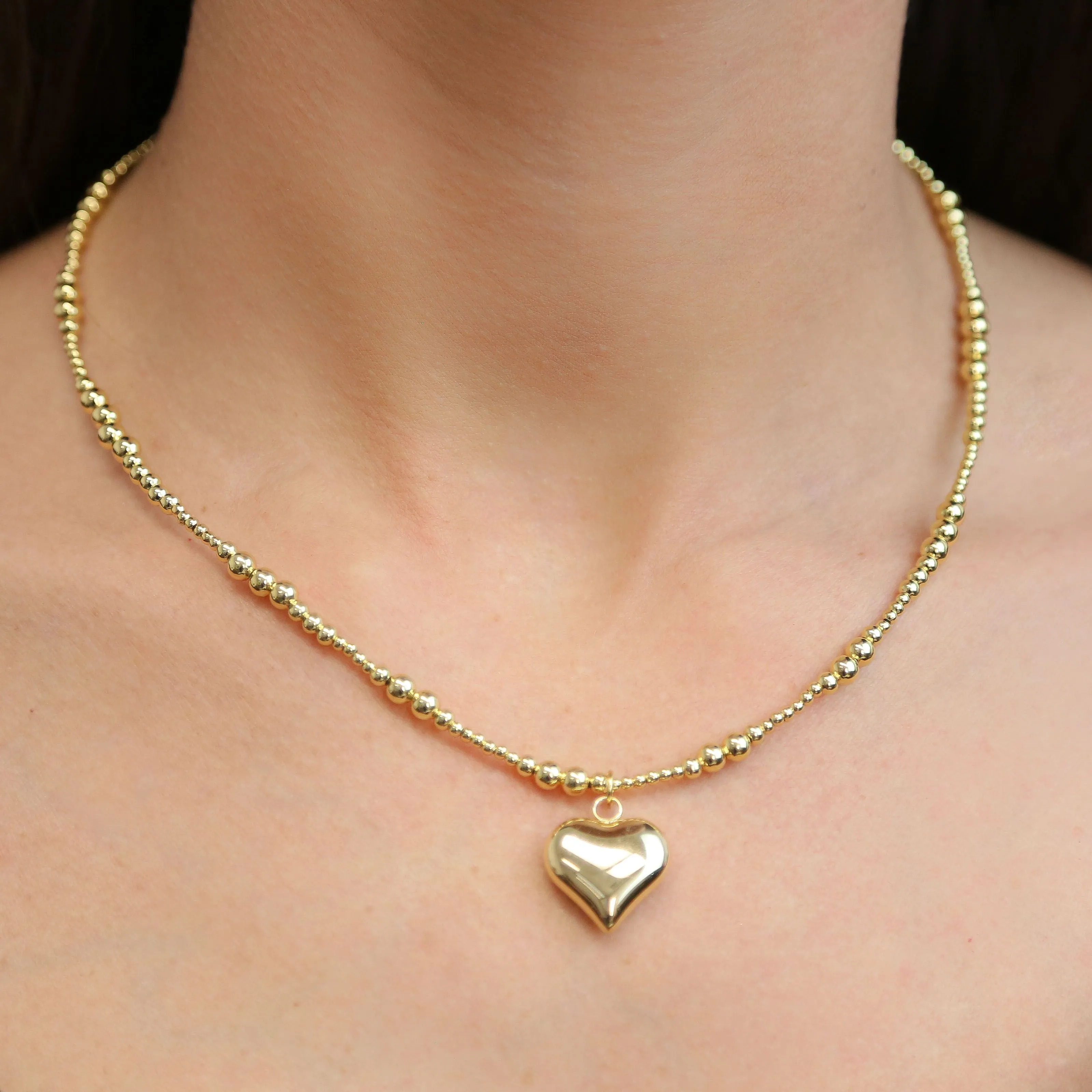 VIXEN - Gold Beaded and Heart Pendant Necklace