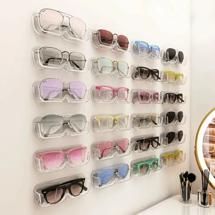 Wall-Mounted Adhesive Sunglasses Storage Shelf Eyeglasses Display Stand(Transparent)