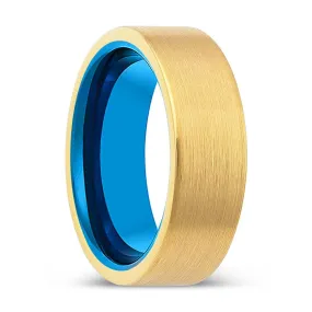 WARLINGTON | Blue Tungsten Ring, Gold Tungsten Ring, Brushed, Flat