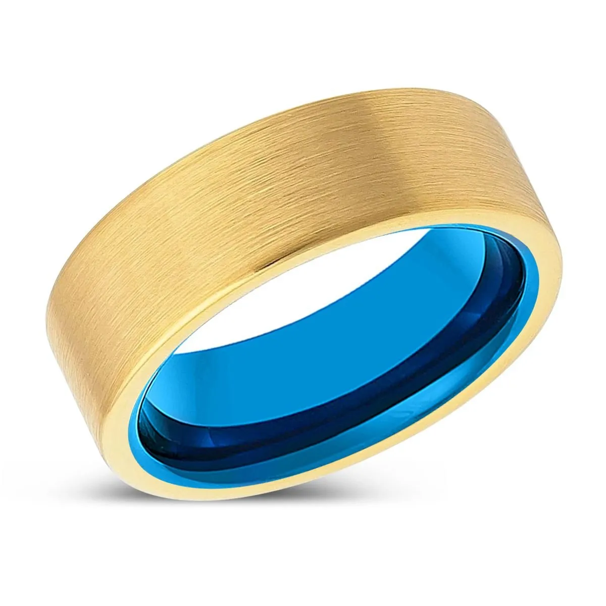 WARLINGTON | Blue Tungsten Ring, Gold Tungsten Ring, Brushed, Flat