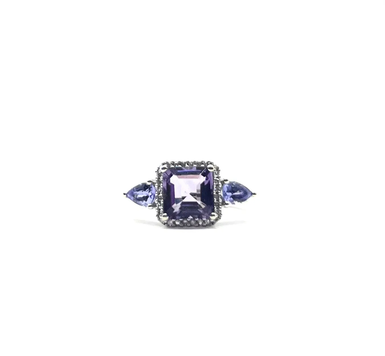 White Gold Amethyst Diamond Halo Ring