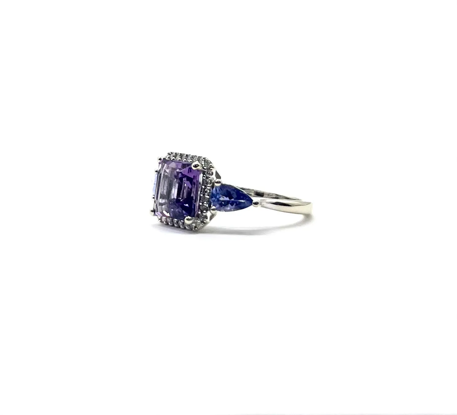 White Gold Amethyst Diamond Halo Ring