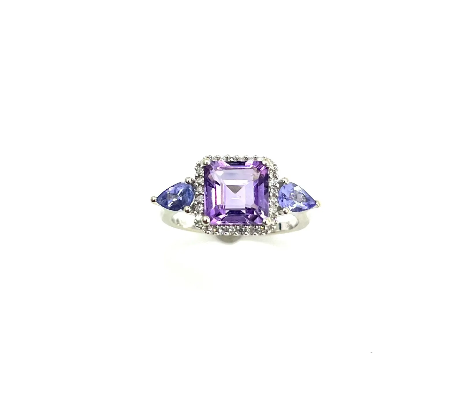 White Gold Amethyst Diamond Halo Ring