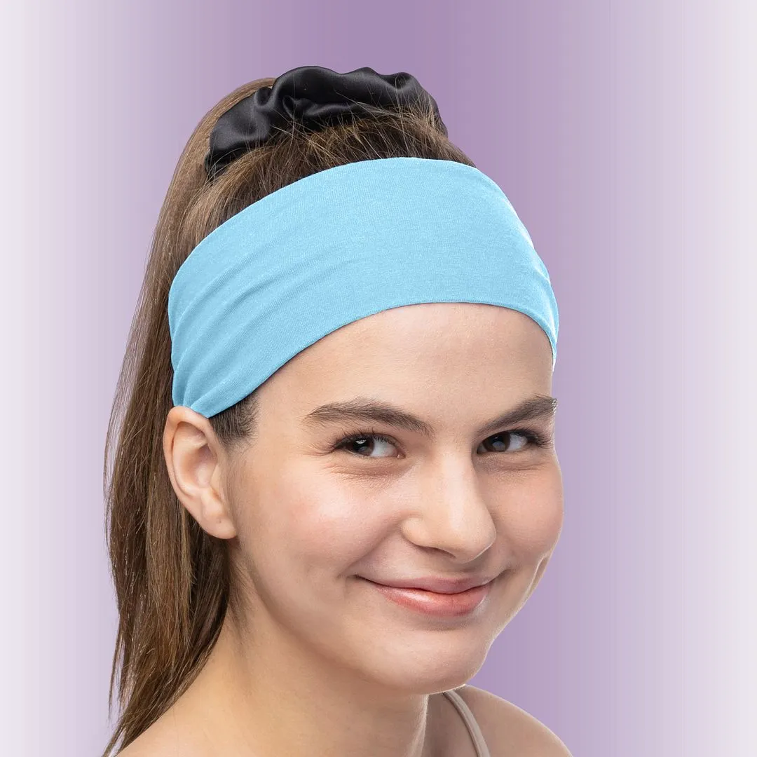 Women's Headbands Cotton Jersey 3" Wide Yoga Fitness Fashion Made in the USA Blue Light