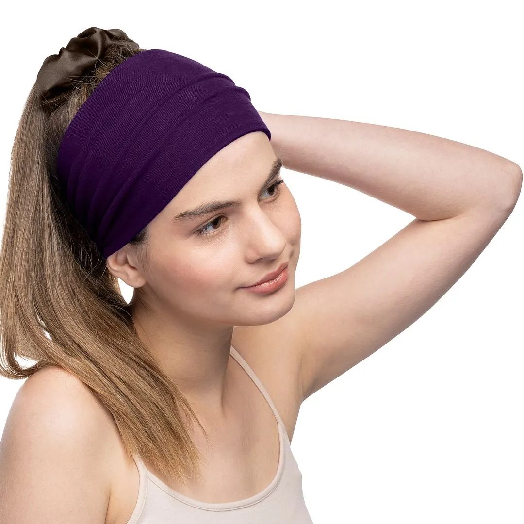 Women's Headbands Cotton Jersey 5" Wide Yoga Fitness Fashion Made in the USA Plum