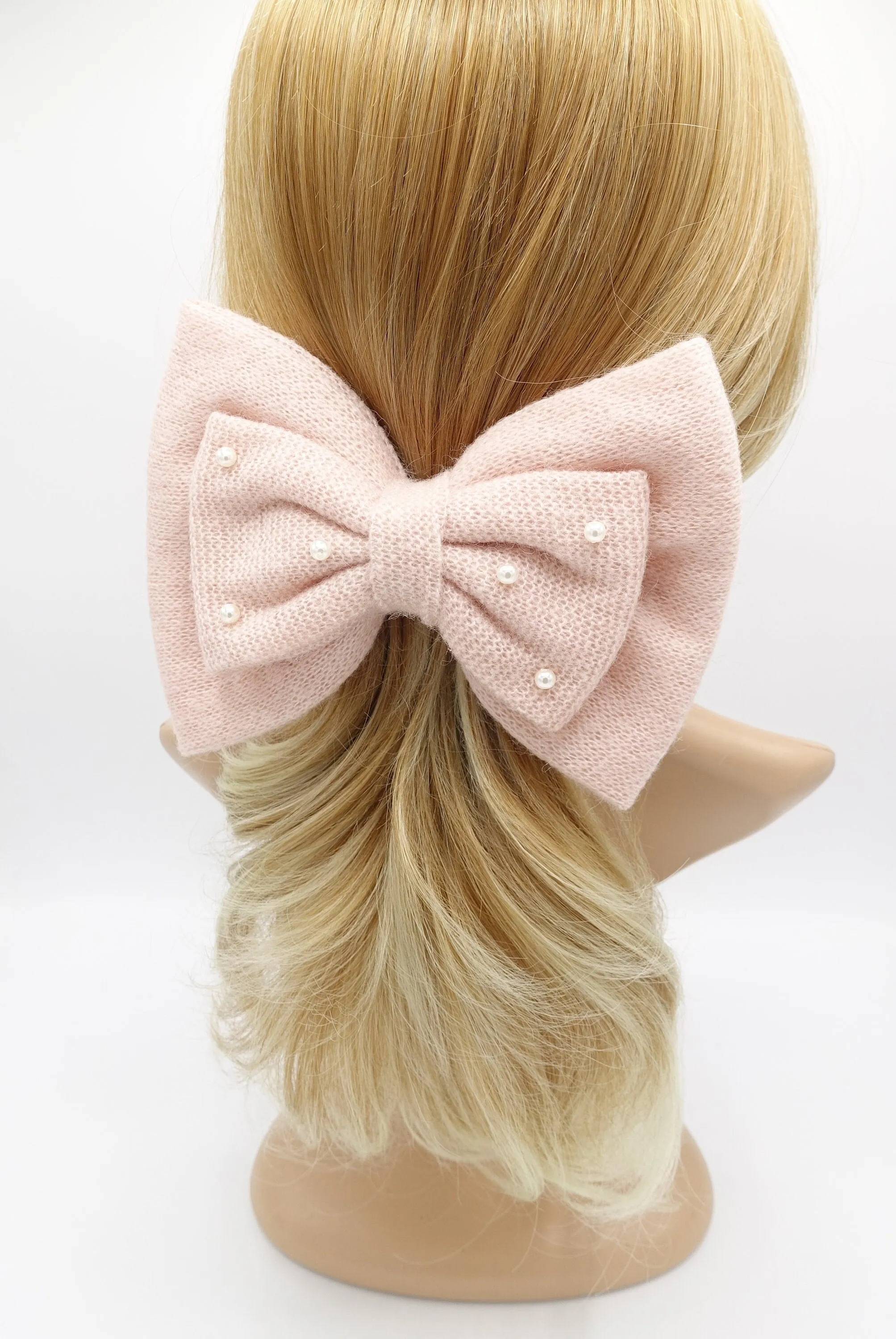 woolen hair bow large pearl hair bow for women