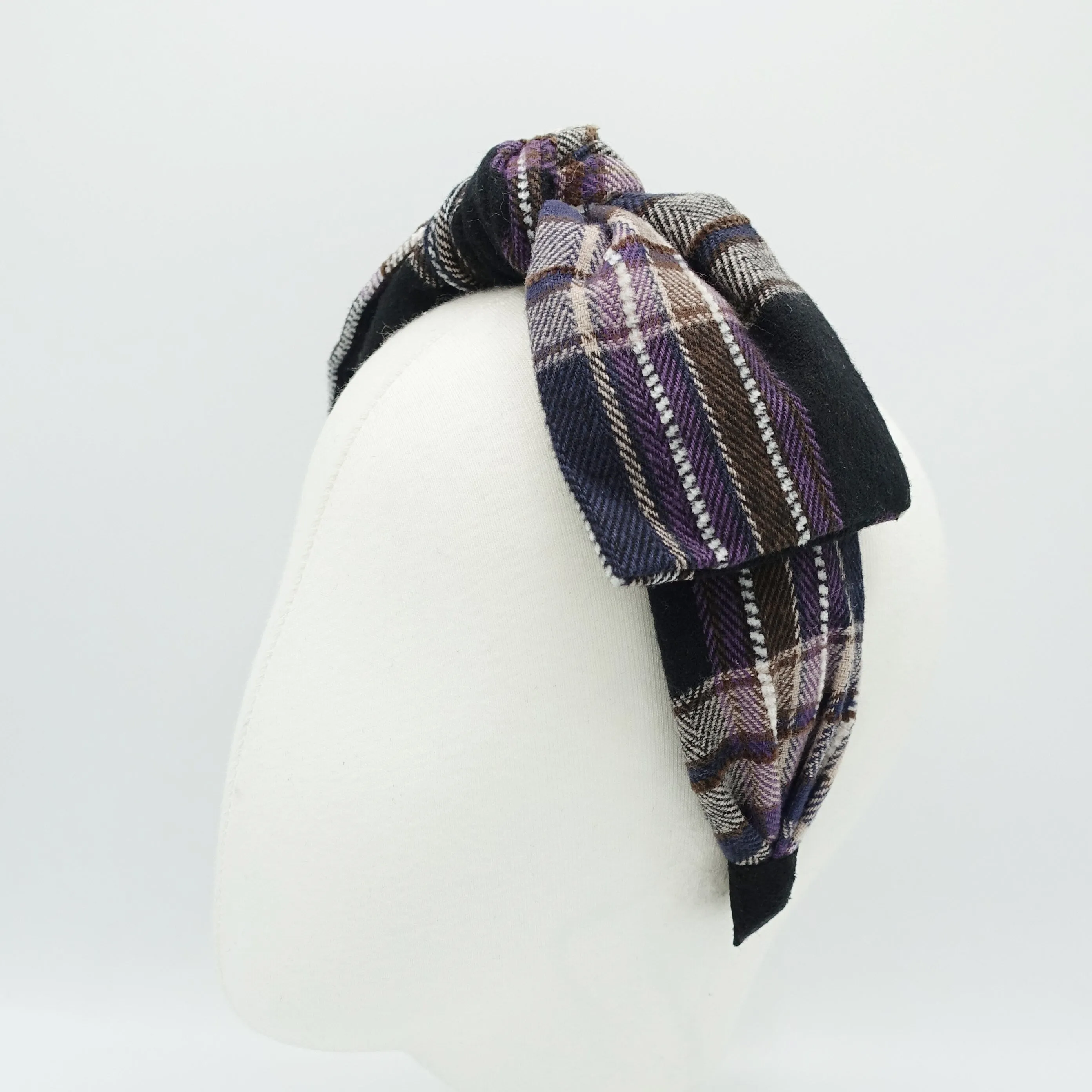 woolen plaid check bow tie headband high quality hairband for women