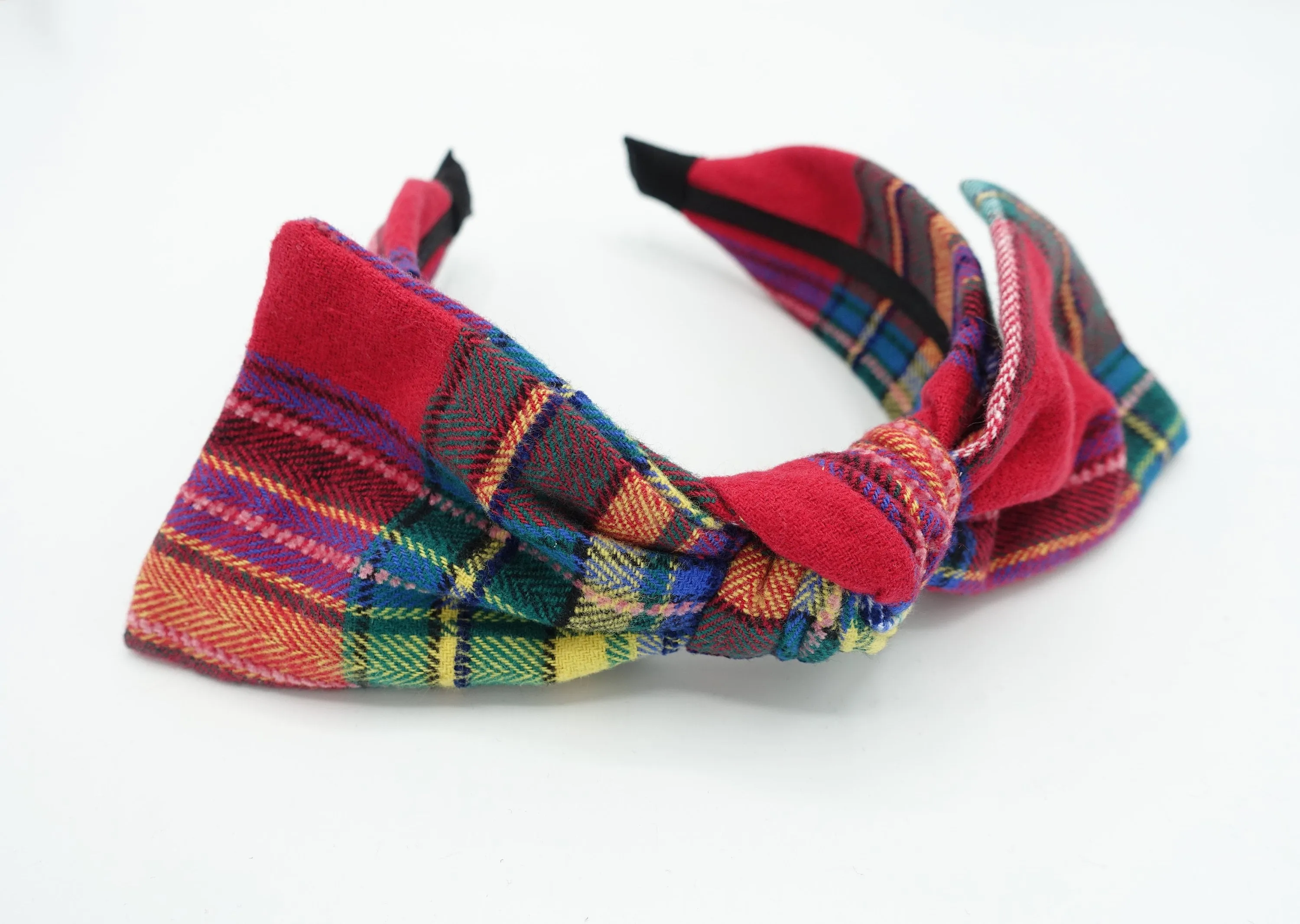 woolen plaid check bow tie headband high quality hairband for women