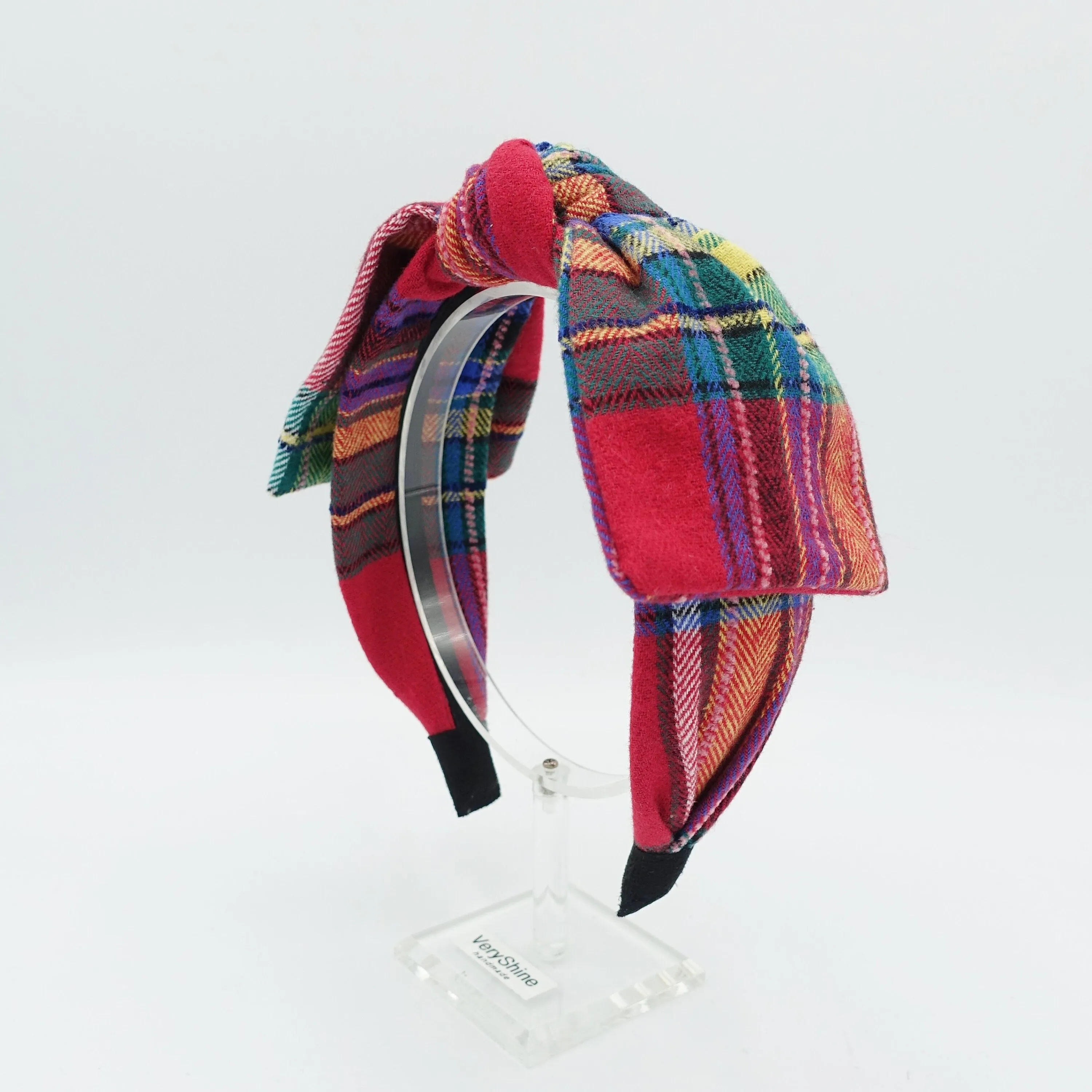 woolen plaid check bow tie headband high quality hairband for women