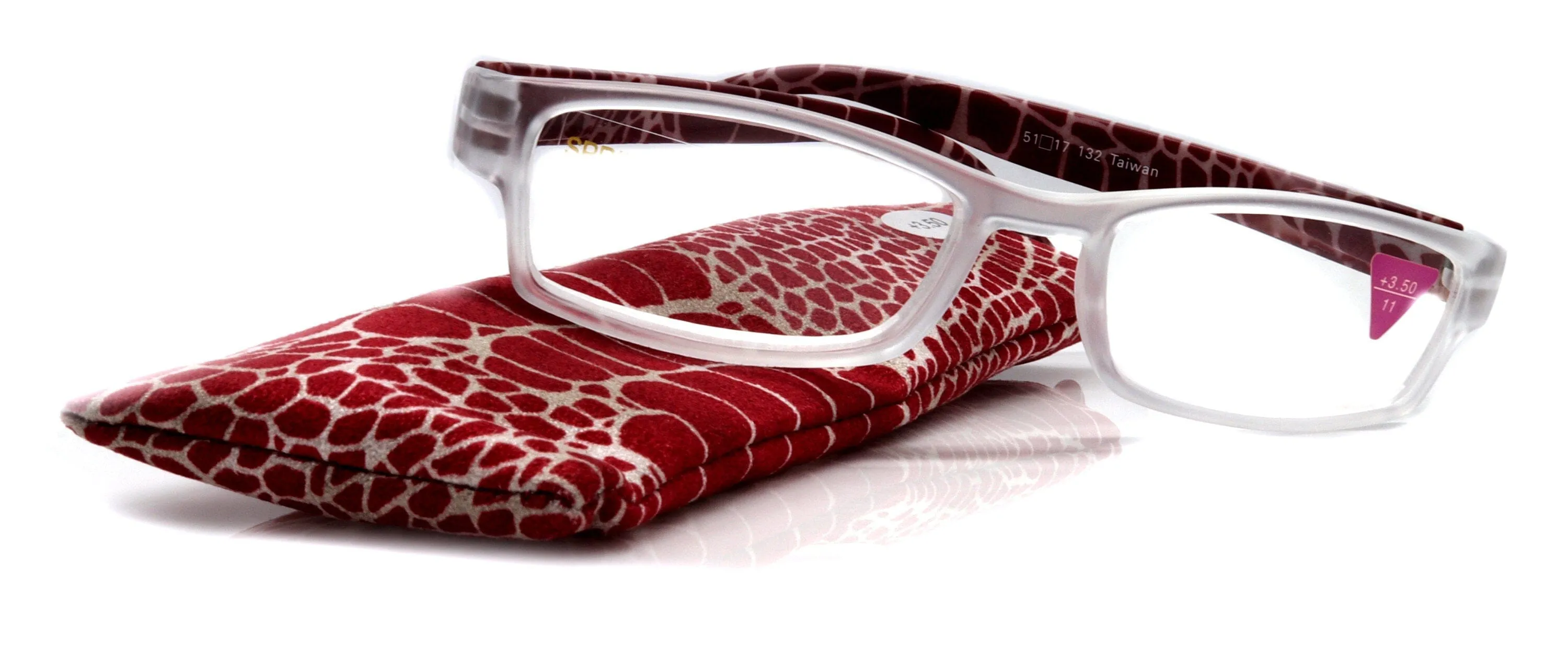 Xena, (Premium) Reading Glasses, Square Readers Clear Frosted  1.25..  6 High / Strong Magnifying Eyeglasses (Red Giraffe) NY Fifth Avenue