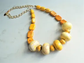 Yellow Long Beaded Stone Chunky Bohemian Statement Necklace - Ultimo