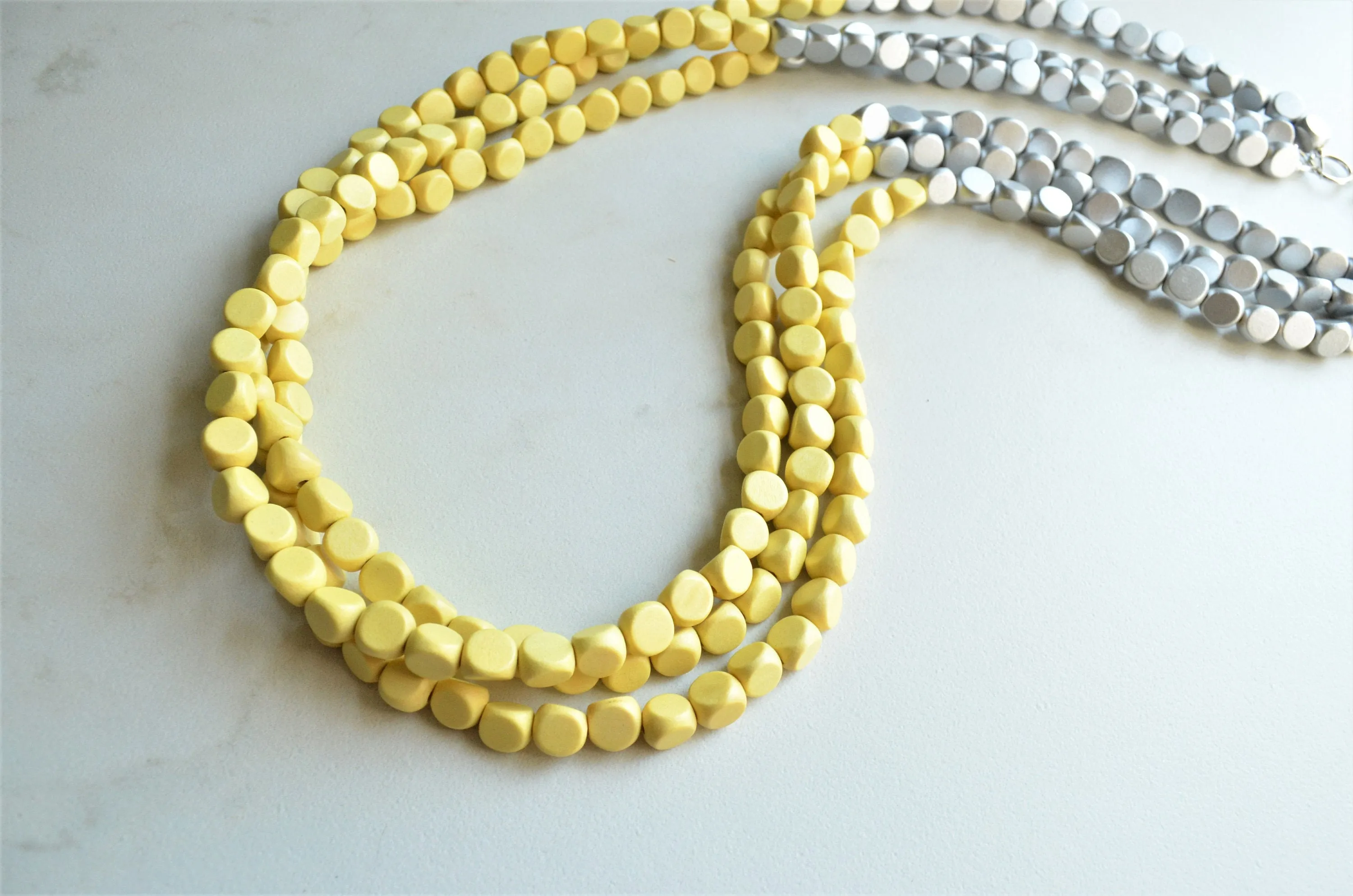 Yellow Silver Long Wood Beaded Multi Strand Statement Necklace - Britanni